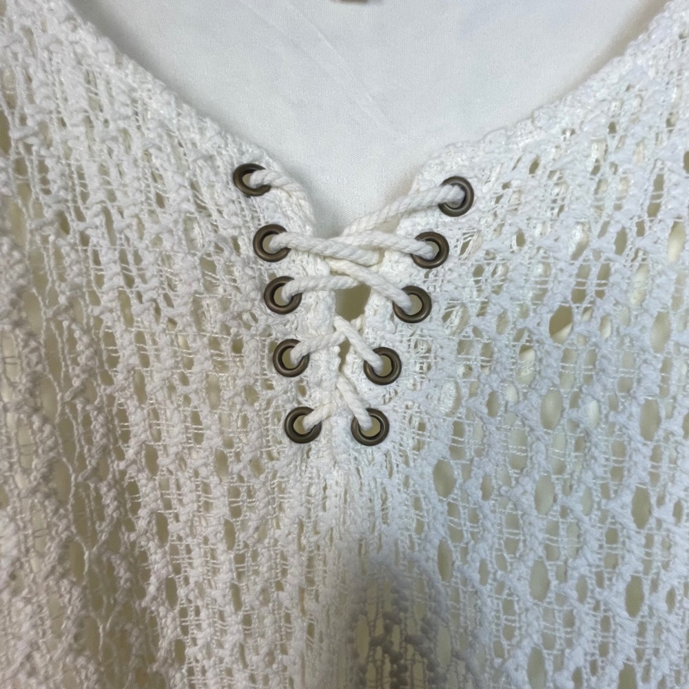 Reba Woman Crochet Tunic Top Cream‎ White Lace Up V Neck 3/4 Sleeve Plus Size 2X - Picture 5 of 9